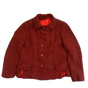 Vintage Red Tweed Wool Blend Jacket - Size Small / Medium